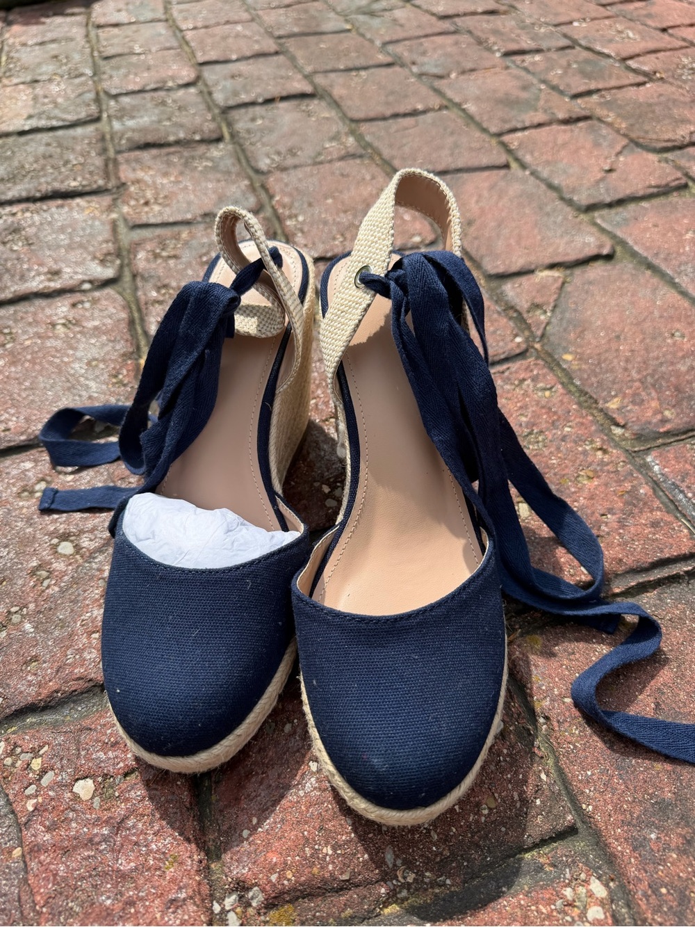 Women's Navy Canvas Espadrille Wedges with Ankle Ties